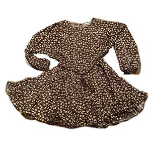 Jodifl Women's Long Sleeve Brown Dress Animal Print Belted Waist Small EUC